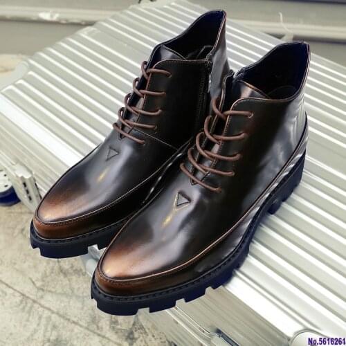 Italian Luxury Brand Winter Snow Boots Leather Ankle Boots Men High Top Platform Motorcycle Boots Botas Hombre Invierno Bottes