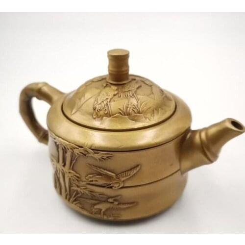 China brass bamboo crane teapot small crafts statue