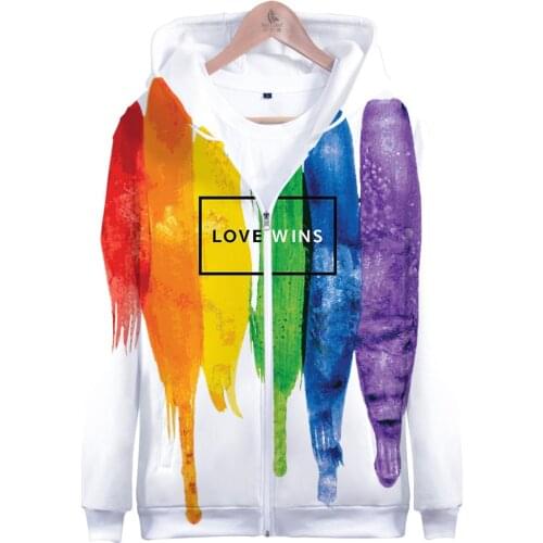 Classic 3D Pride LGBT Clothes Gay Love Lesbian Rainbow colorful Zipper hoodies boys/girls autumn winter warm zip up sweatshirt
