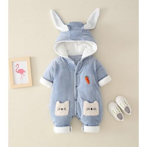 New Born Cute Rabbit Baby Coat Winter Hooded Mantle Romper Thick Cotton Warm Jumpsuit Overalls Snowsuit Children Boys Clothing