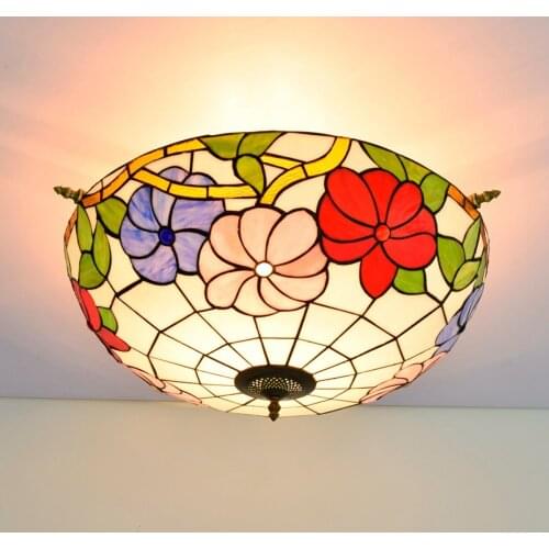 65cm Creative Colored Glass Small Living Room Restaurant Bar Bedroom Art Tiffany Half Ceiling Lamp Morning Glory
