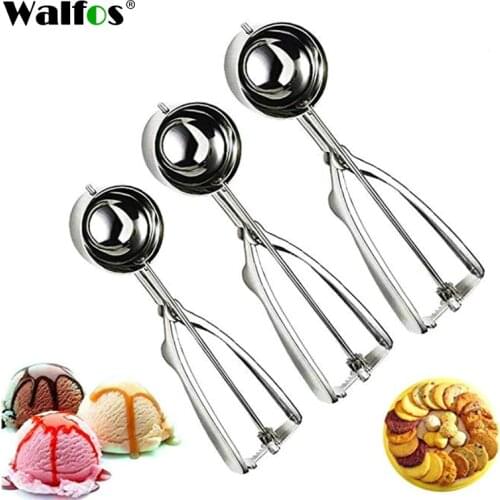 WALFOS 4CM 5CM 6CM Kitchen Ice Cream Mash Potato Scoop Food Grade Stainless Steel Spoon Spring Handle Kitchen Accessories