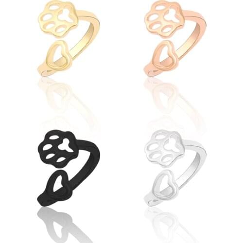 Fashion Men And Women Simple Dog Claw Ring Creative Girl Hollow Love Dog Claw Open Ring Student Trend Metal Tail Ring Jewelry