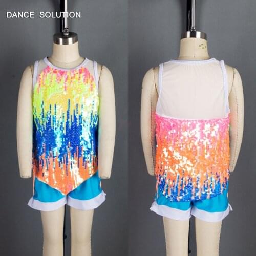 Fashion Dance Leotard Bright Spandex Costumes Shortie Sequin Bodice Pant Music Gymnastic Jazz Hip Hop Performance Clothes 18513