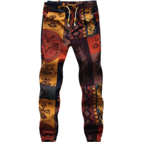 2019 New Mens Fine Cotton and Linen Printed Fashion Casual Pants / Big Size Male Convergent Leisure Pants / Men Trousers