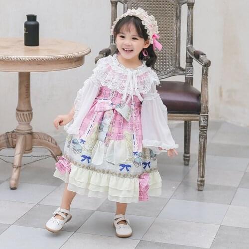 2-11 Y Girls Lolita Dress 2021 New Kids Baby Fashion Lace Princess Dress Dots Net Yarn Sleeve Korean Dress for Children Clothes