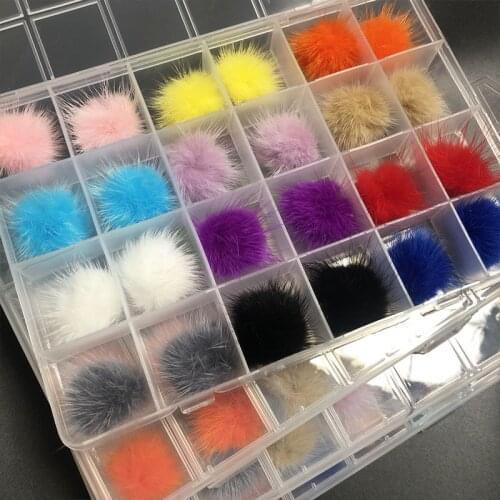 Magnetic Cute Nail Pom Poms Kits 24 Piece Case 12Pairs Pink/Yellow/Blue/Purple /Black/White/Grey 15Colors Puffy Pom Charms B097