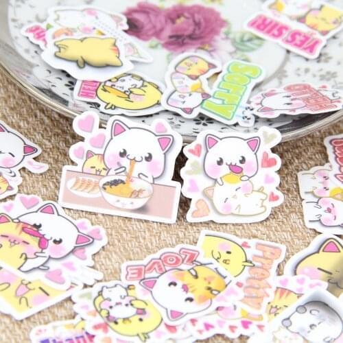 40 pcs / set cute kitty English context homemade scrapbooking stickers kawaii expression childrens toys