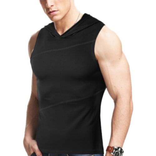Summer new sports fitness vest mens hooded sleeveless European and American style muscle vest men