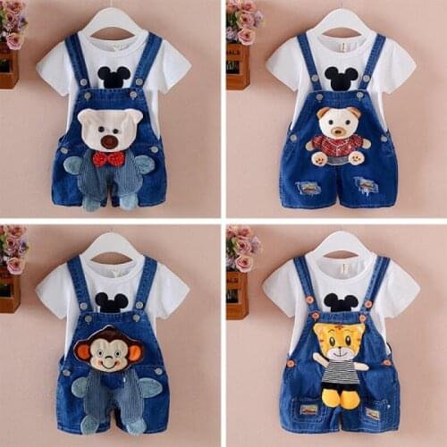 2018 New Baby Boys Overalls Shorts Fashion Cartoon Pattern Summer Boys Shorts Jumpsuit Kids Denim Strap Shorts Baby Pants 0-2Y