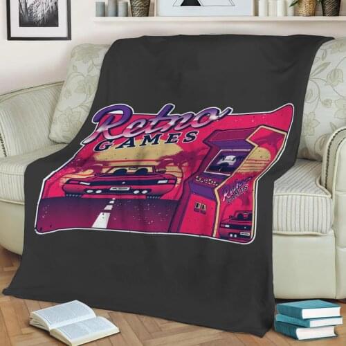 Retro Gaming Arcade Video Throw Blanket Print on Sherpa Blankets Soft for Sofa Customized DIY Plush Thin Quilt