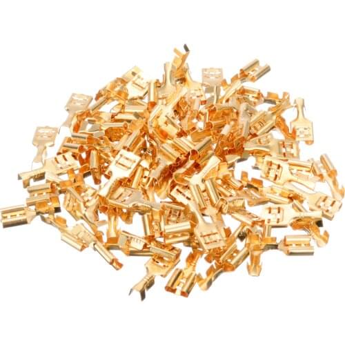 100pcs Flat Receptacles 6.3 mm Cable Lugs Spade Terminal Connector 0.5-1.5mm Uninsulated Brass Female Terminal