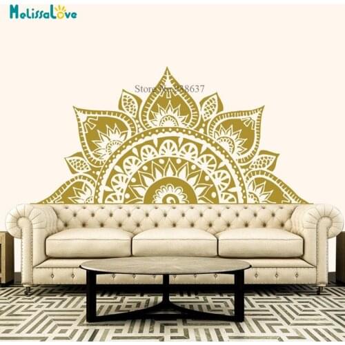Half Mandala Flower Headboard Decor Sticker Bedroom Decal Home Wall Stickers Vinyl Wallpaper Posters BA702
