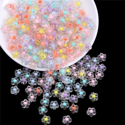 New 50Pcs/Lot Transparent AB Colorful Flowers Shape Acrylic Beads Loose Spacer Beads for Jewelry DIY Bracelet Accesories