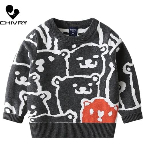 New 2020 Kids Children Pullover Sweater Autumn Winter Boys Cute Cartoon Bear O-neck Knitted Jumper Sweaters Tops Clothing