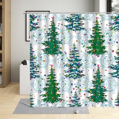 Christmas Shower Curtain Xmas Tree Santa Claus Elk Winter Holiday Party Background Decor Cloth Bathroom Polyester Curtains Sets