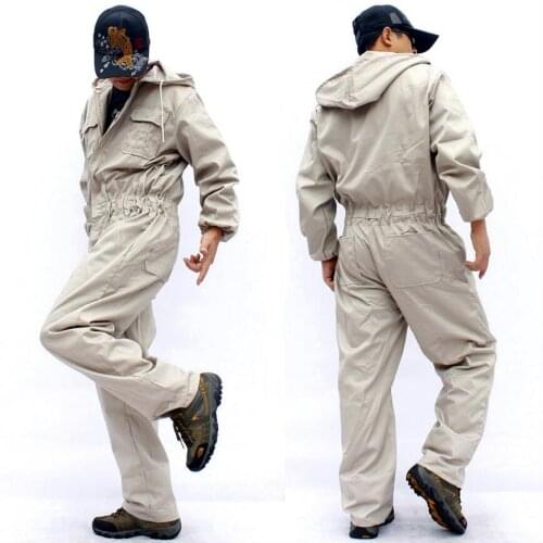 S-4xl Autumn And Winter Mens Casual Hooded One-piece Jumpsuit Loose Large Size Long-sleeved Work Clothes Uniform Overalls