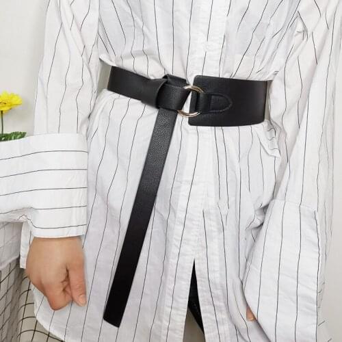 Wide Knot Belt small Gold Circle Buckle Waistbands For Woman HOT DIY Knotted Cummerbunds Long Soft Faux Leather Wasit Seal Skirt