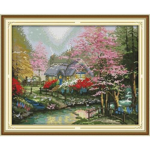 Everlasting Love The Stream Side Cottage Chinese Cross Stitch Kits Ecological Cotton Stamped DIY Christmas Decorations For Home