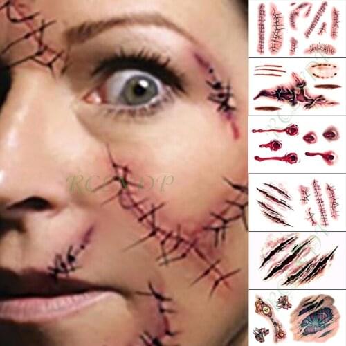 Waterproof Temporary Tattoo Sticker Simulation Scar Halloween Fake Tatto Hand Arm Foot Flash Tatoo for Kid Girl Men Women
