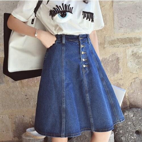 Womens Clothing 2017 Summer New Long Cowboy Skirts Womens High Waist Denim Skirts Umbrella Skirt Big A Word Skirt Women