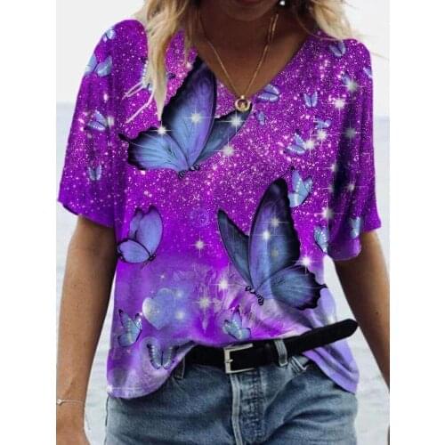 2021 New Summer Women T Shirts 3D Paisley Printing Blouse Shirt Casual Short Sleeve V-Neck Loose Abstract Painting Tops