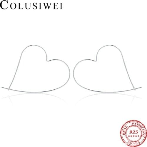 Colusiwei Authentic 925 Sterling Silver Simple Geometric Heart Ear Buckles Hoop Earrings for Women Korea Style Silver Jewelry