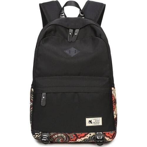 Canvas Printing Women Backpack Vintage Black Bookbag Laptop Rucksack Female Student Backpack School Bag for Teenage Boys Girls