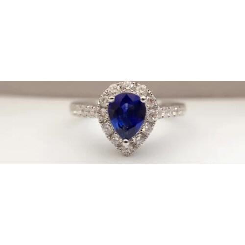 0.654ct+0.402ct 18K Gold Natural Sapphire Women Ring with Diamond Setting 2016 New Fine Jewelry Wedding Band Engagement