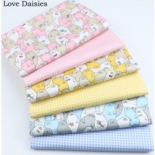 100% Cotton Twill Cartoon PINK YELLOW BLUE Wing Seal Check Fabric For Kids Bedding Sheet Apparel Handwork Craft Cushion