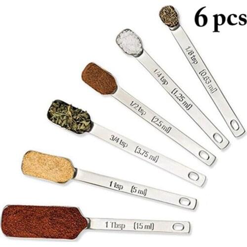 6Pcs/Set Stainless Steel Measuring Spoon Mini Tablespoon Scoop Kitchen Baking Spoon Kitchen Measuring Tools Accessories Set