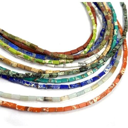 82pcs Natural Stone Beads Semi-precious Stones Rectangle for Jewelry Making Necklace Bracelet Accessories Size 2x2x4mm