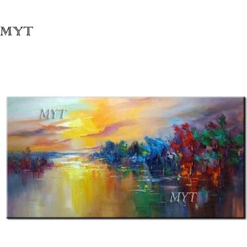 Free delivery, dusk art abstract, hand-painted thick knife painting landscape canvas, picture wall living room, hanging pictures
