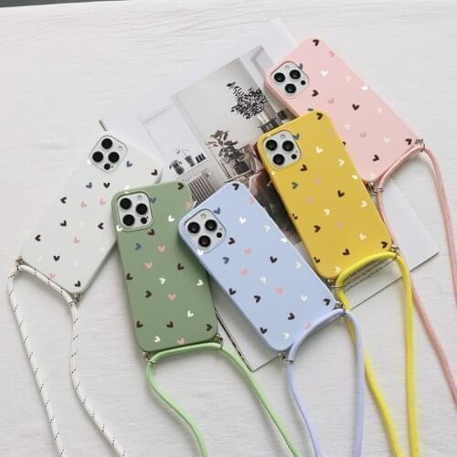 Necklace Lanyard Rope Case For Xiaomi Redmi Mi Note 10 S 10T 11 9 9S SE 8 8T 7 6 5 Lite Pro Max Poco F3 X3 NFC Love Heart Covers