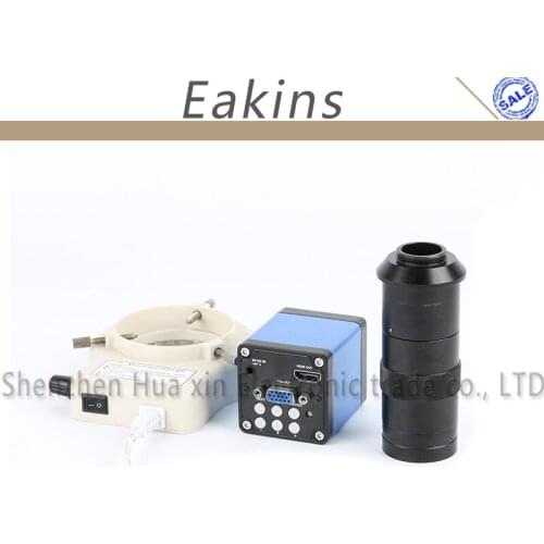 HDMI VGA Digital Industrial Microscope HD 1080P 1/2.5" CMOS Video Camera Support C/CS Lens+100X C-mount Lens+56 LED Ring Light