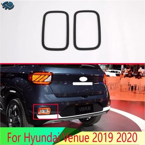 For Hyundai Venue 2019 2020 Car Accessories Carbon Fiber Style Rear Reflector Fog Light Lamp Cover Trim Bezel Frame Styling