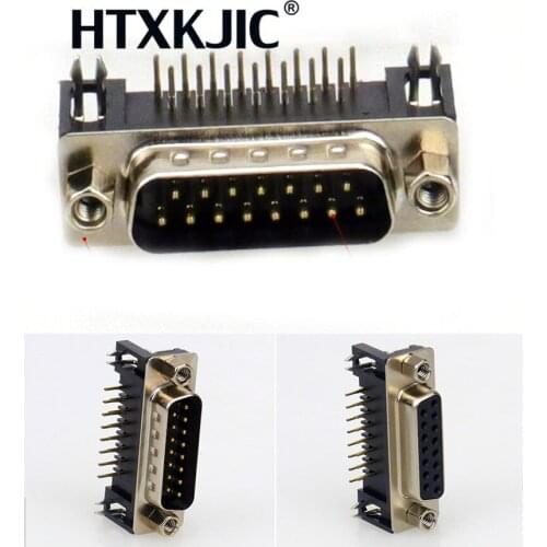 DR15 DB15 D-SUB Angle Angled 15 Pin Female Male PCB Mount Socket Connector 100pcs