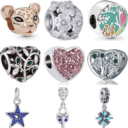 European Luxurious Branch Star Snowflake Snake Butterfly Heart Beads Fit Pandora Charms Bracelets for Women Making Jewelry