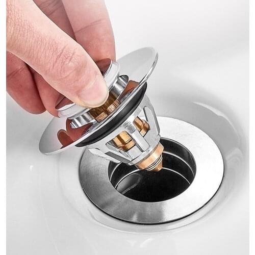 Stainless Steel Bounce Core Push-type Drain Filter Universal Wash Basin Push-type Hair Catcher Sink Bathtub Plug Trap