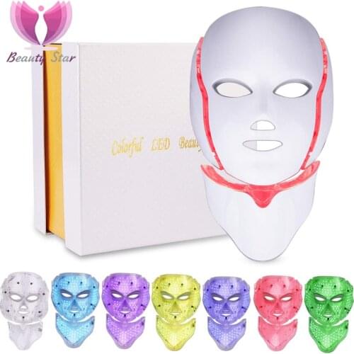 Beauty Star 7 Color Photon Electric LED Facial Neck Mask EMS Micro-current Wrinkle Acne Removal Skin Rejuvenation LED Face Mask