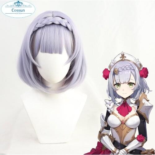 Genshin Impact Noelle Light Purple Short Role Play Cosplay Heat Resistant Synthetic Hair Halloween Carnival Party + Free Wig Cap