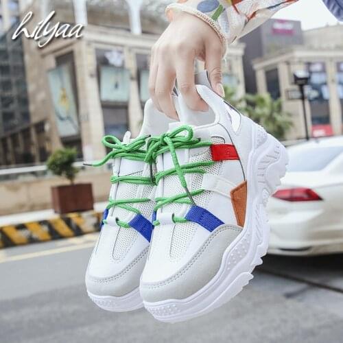 HILYAA New Woman Sneakers Platform Flats PU Leather Mesh Breathable famale Casual Shoes Comfortable Boots Girls Platform Shoes