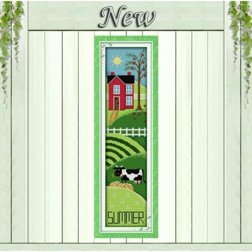 Farmyard summer cow sun scenery paintings Counted print on fabric DMC 14CT 11CT DIY Embroidery Sets Cross Stitch Needlework kits