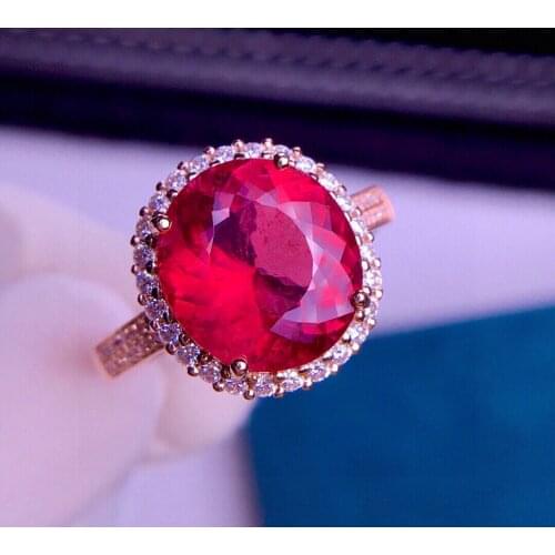 E623 Solid 18 K Gold Jewel Natural Red Tourmaline Gemstones 4.1ct Diamonds Female Rings for Women Fine Ring