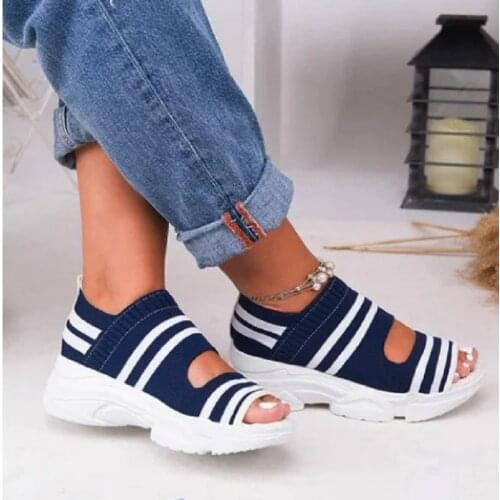 Summer Women Sandals Open Toe Wedges Platform Ladies Shoes Knitting Lightweight Sneakers Sandals Big Size 35-43 Zapatos Mujer