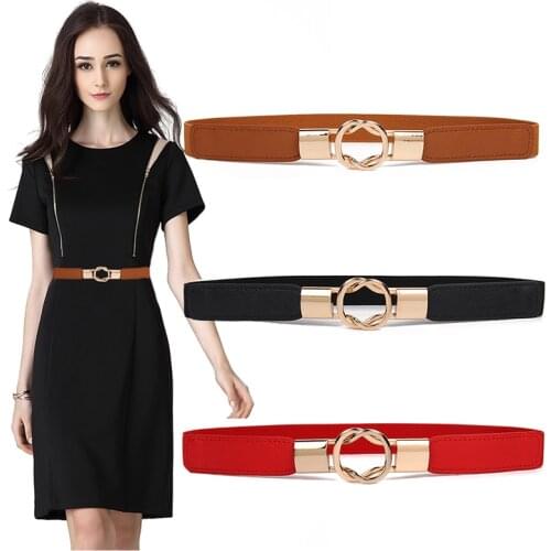 HOT Gold Ring Alloy Buckle Cummerbunds Thin Elastic Belt Women party Waistband For Dress Shorts Jeans Skirt simple Cummerbund