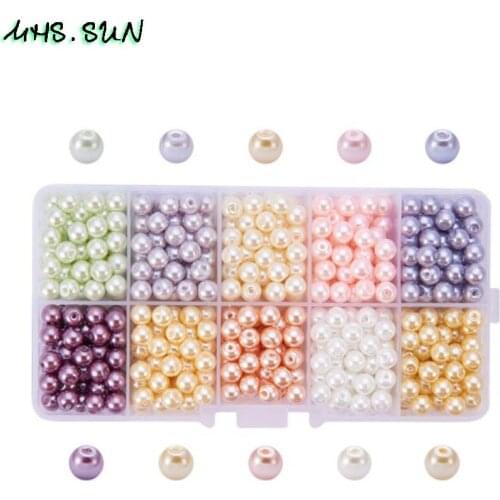 MHS.SUN One Box ABS Pearl Beads Kits Loose Plastic Pearl Beads 6/8/10MM Round Beads For DIY Necklace Bracelets Making