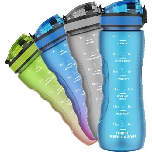 Kitart Water Bottles,BPA Free Tritan Plastic with Time marker to Drink, 25oz Leak-proof , for Kids /Women/Man, One-hand Opening
