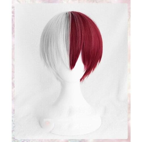 My Hero Academia Boku no Hiro Akademia Shoto Todoroki Shouto White And Red Cosplay Wig Wig Cap