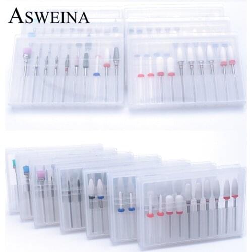 10pc Nail Drill Bit Set Ceramic Milling Cutter Kit Electric Machine Manicure Bits Rotary Burr Cuticle Tools Accessories